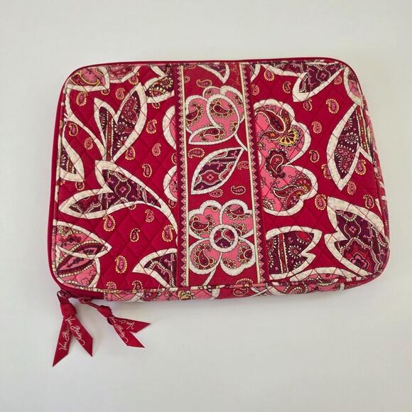 Vera Bradley Laptop Sleeve Quilted Paisley Case Pink Red Zip Closure - Picture 7 of 11